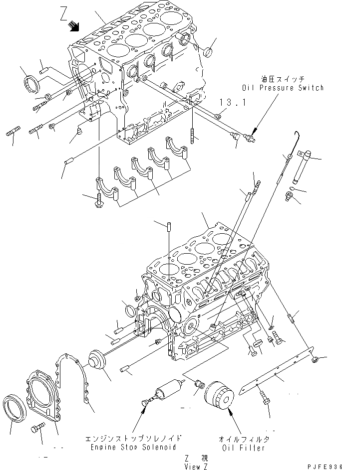 Схема запчастей Komatsu 4LB1-1-F - БЛОК ЦИЛИНДРОВ ДВИГАТЕЛЬ