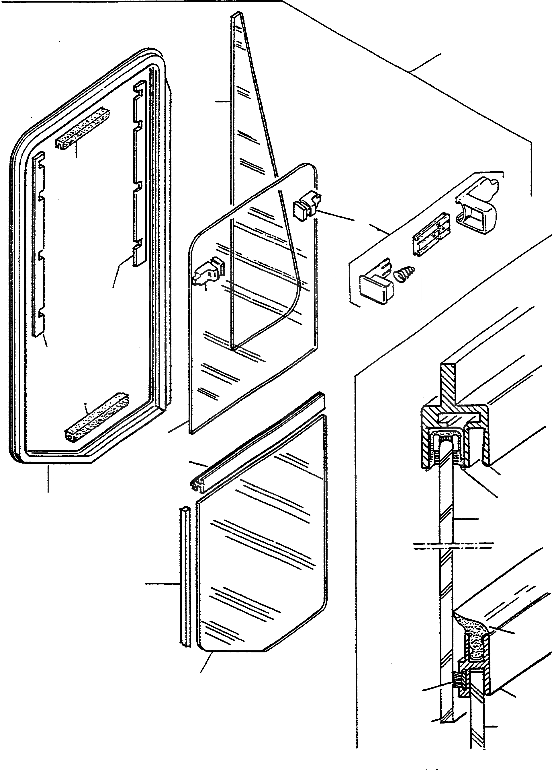Схема запчастей Komatsu 50E - SLIDING ОКНА, EXECUTION II БЕЗОПАСН. КАБИНА, ДВЕРЬS, EXECUTION BRONZE СТЕКЛА
