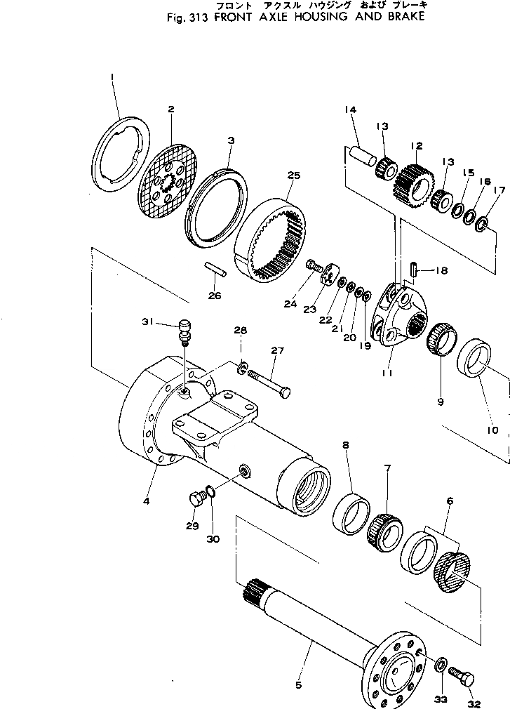 Схема запчастей Komatsu 515-1 - КОРПУС ПЕРЕДНЕГО МОСТА И ТОРМОЗ. ПРИВОДВАЛ¤ ДИФФЕРЕНЦ. И КОЛЕСА