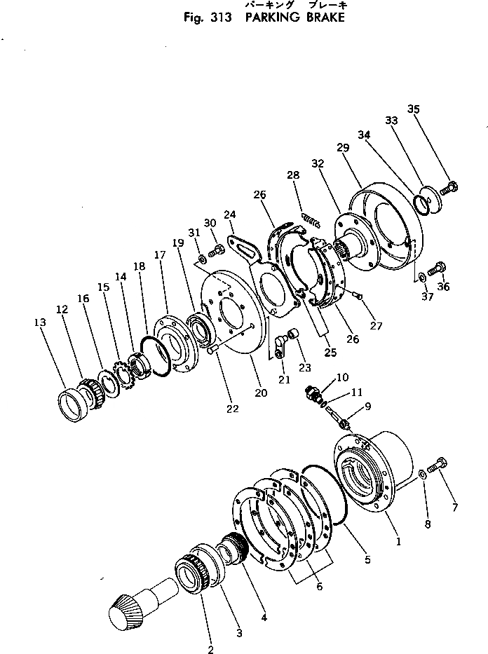 Схема запчастей Komatsu 520B-1 - СТОЯНОЧНЫЙ ТОРМОЗ ПРИВОДВАЛ¤ ДИФФЕРЕНЦ. И КОЛЕСА