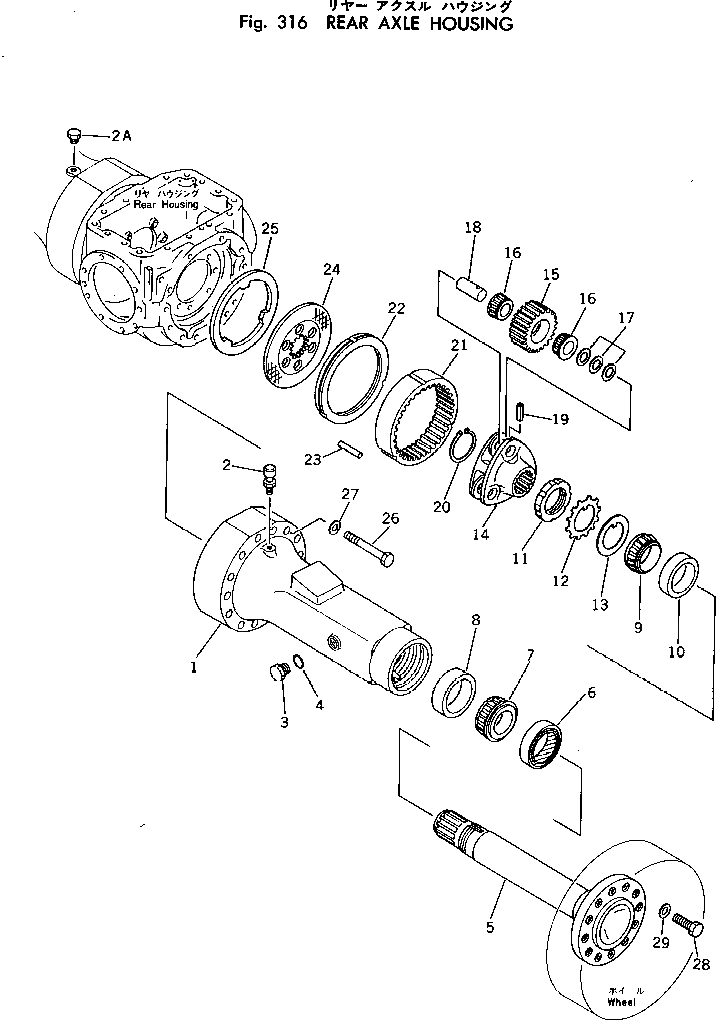 Схема запчастей Komatsu 520B-1 - КОРПУС ЗАДНЕГО МОСТА ПРИВОДВАЛ¤ ДИФФЕРЕНЦ. И КОЛЕСА
