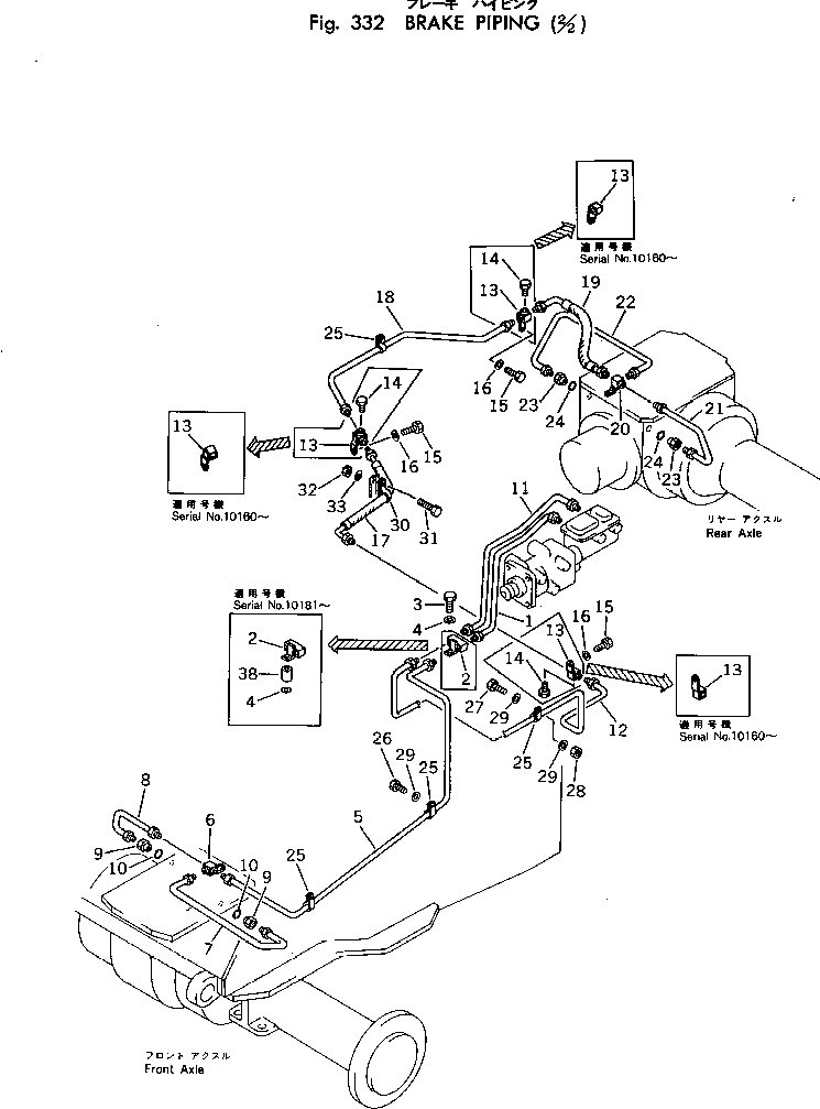 Схема запчастей Komatsu 520B-1 - ТОРМОЗНАЯ ГИДРОЛИНИЯ (/) ПРИВОДВАЛ¤ ДИФФЕРЕНЦ. И КОЛЕСА