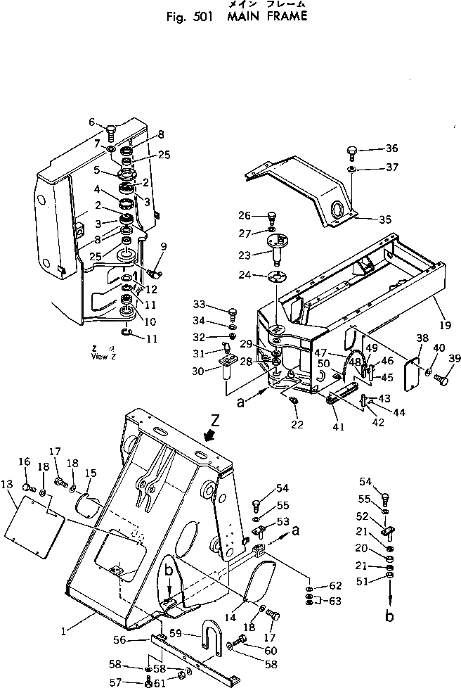 Схема запчастей Komatsu 520B-1 - ОСНОВН. РАМА РАМА И ЧАСТИ КОРПУСА