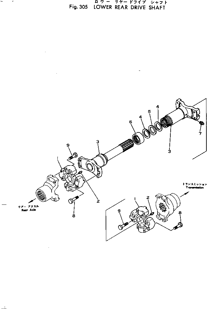 Схема запчастей Komatsu 540-1 - НИЖН. ЗАДН. ВЕДУЩ. ВАЛ(№-) ПРИВОДВАЛ¤ ДИФФЕРЕНЦ. И КОЛЕСА