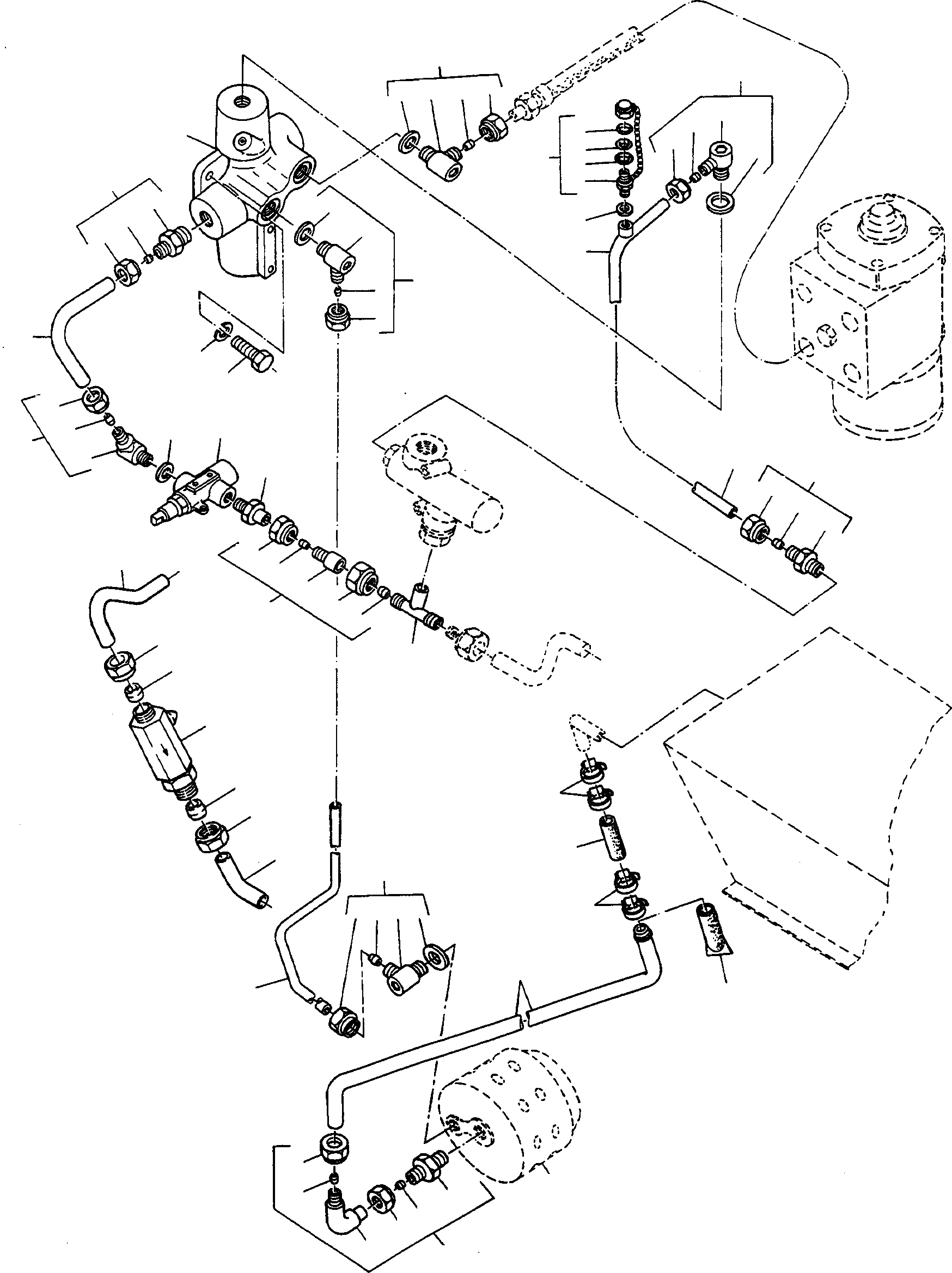 Схема запчастей Komatsu 55C - ЭКСТРЕНН. НАСОС РУЛЕВ. УПРАВЛ-Я И ТРУБЫS СИСТЕМАУПРАВЛЕНИЯ ПОВОРОТОМ, ПЕРЕДНИЙ МОСТ, ТОРМОЗ. СИСТЕМА