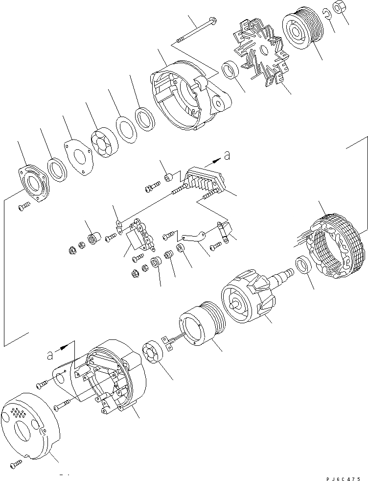 Схема запчастей Komatsu 6D102E-1F-C1 - ГЕНЕРАТОР (A) (DUST ЗАЩИТА) (ВНУТР. ЧАСТИ)(№9-) ДВИГАТЕЛЬ