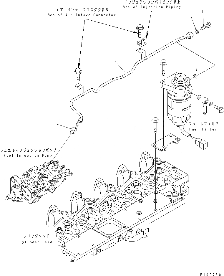 Схема запчастей Komatsu 6D102E-1F-C2 - ТРУБЫ ТОПЛ. ФИЛЬТРА(№8-7) ДВИГАТЕЛЬ