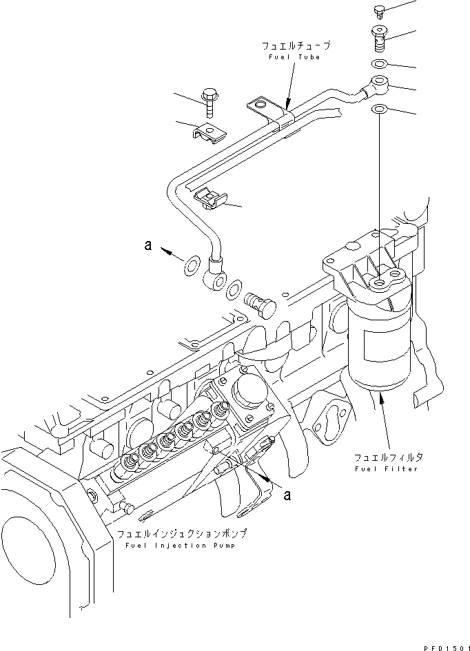 Схема запчастей Komatsu 6D102E-1F-D1 - ТРУБЫ ТОПЛ. ФИЛЬТРА (INЛИНИЯ НАСОС СПЕЦ-Я.) ДВИГАТЕЛЬ