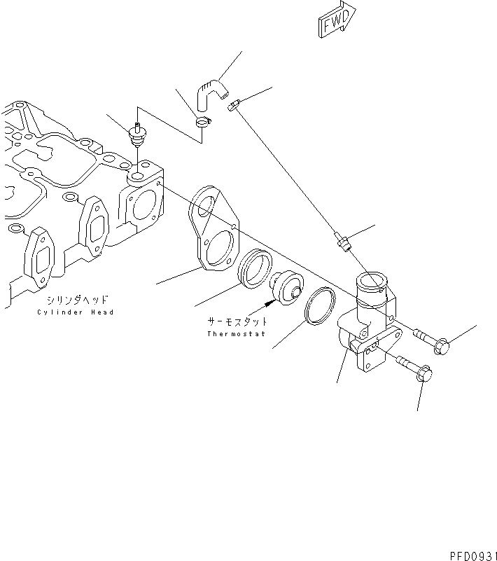 Схема запчастей Komatsu 6D102E-1F - ТЕРМОСТАТ ДВИГАТЕЛЬ