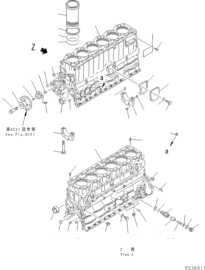 Схема запчастей Komatsu 6D105-1M-F - БЛОК ЦИЛИНДРОВ(№9-9999) БЛОК ЦИЛИНДРОВ