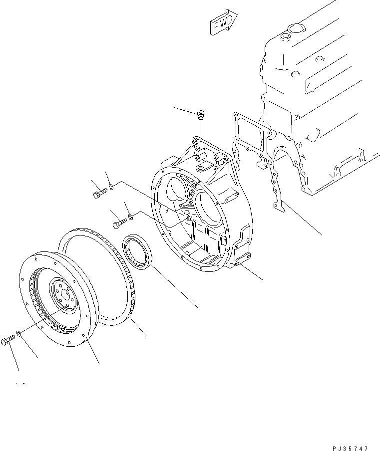 Схема запчастей Komatsu 6D105-1EE - МАХОВИК И КАРТЕР МАХОВИКА БЛОК ЦИЛИНДРОВ