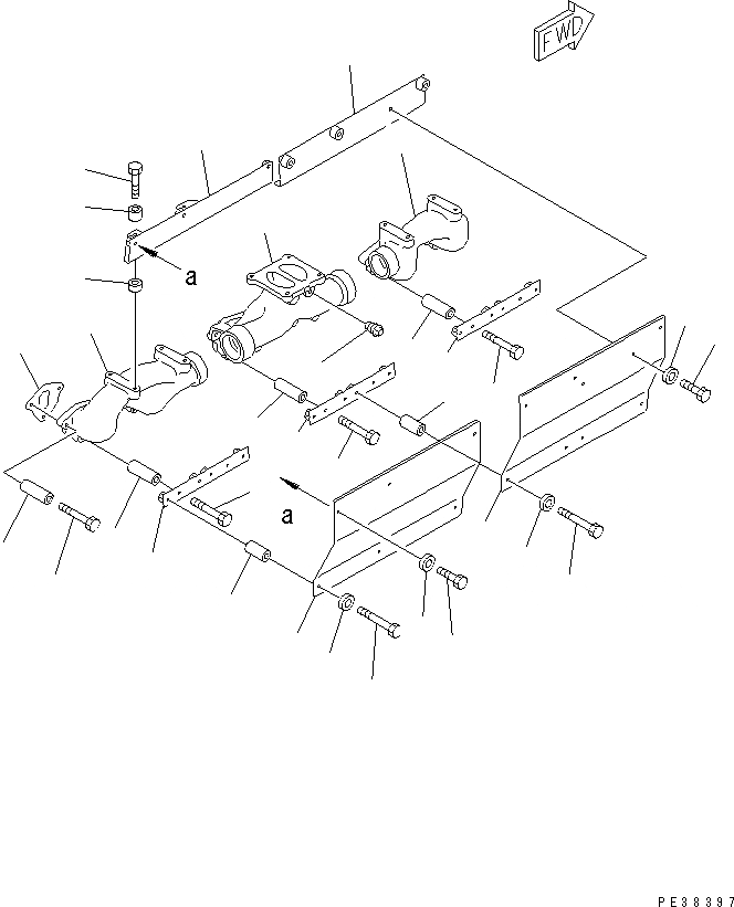Схема запчастей Komatsu 6D125-1AM - ВЫПУСКНОЙ КОЛЛЕКТОР (С КРЫШКОЙ)(№97-) ДВИГАТЕЛЬ