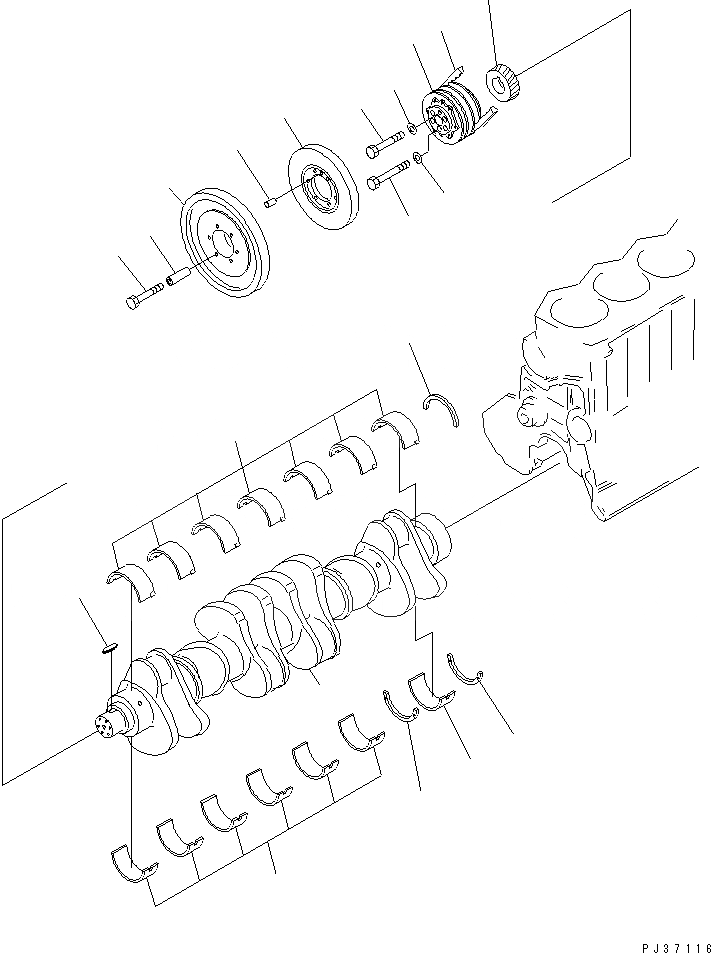 Схема запчастей Komatsu 6D125-1WW - КОЛЕНВАЛ (С КАБИНОЙ)(№7-) БЛОК ЦИЛИНДРОВ