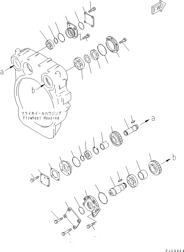 Схема запчастей Komatsu 6D125-1A - МЕХ-М ОТБОРА МОЩНОСТИ (/) БЛОК ЦИЛИНДРОВ