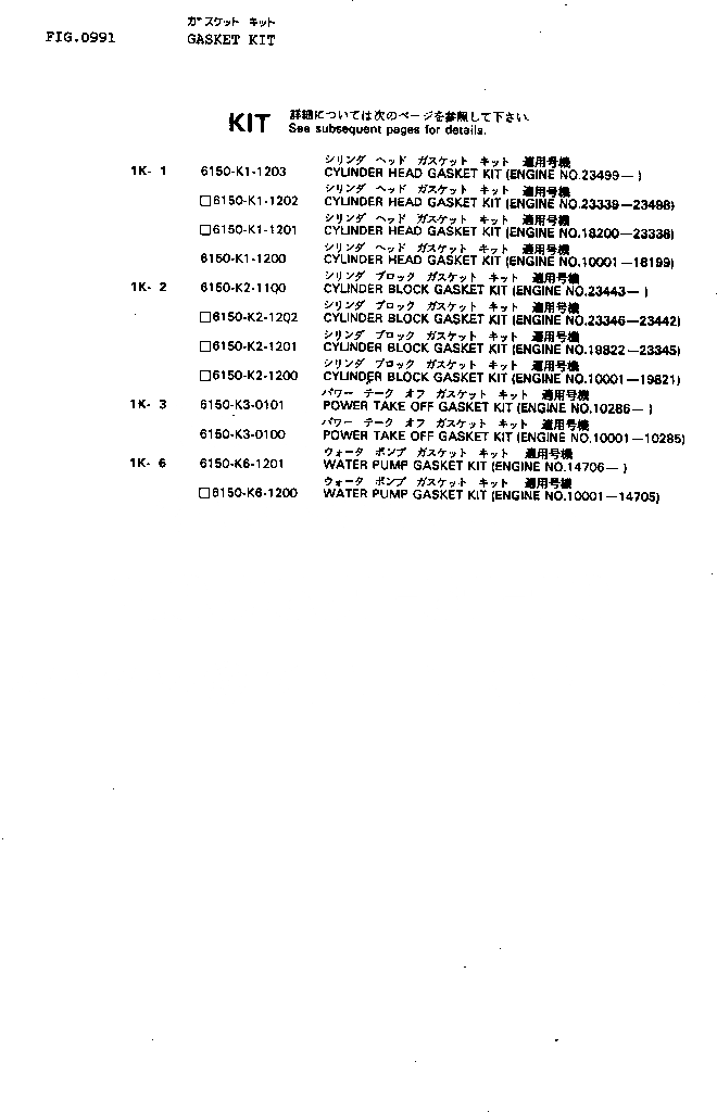 Схема запчастей Komatsu 6D125-1E - КОМПЛЕКТ ПРОКЛАДОК ИНСТРУМЕНТ И РЕМКОМПЛЕКТЫ