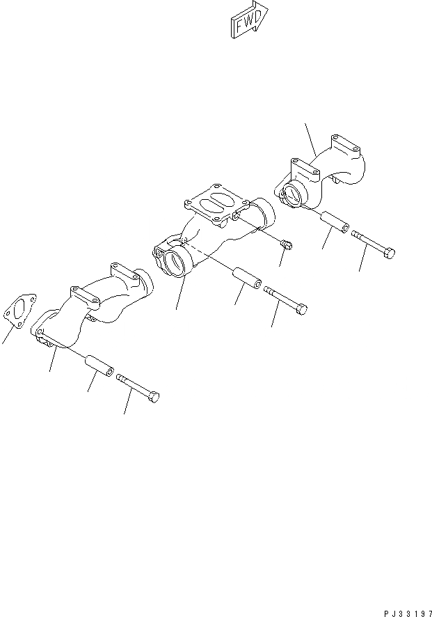Схема запчастей Komatsu 6D125-1F - ВЫПУСКНОЙ КОЛЛЕКТОР И КРЕПЛЕНИЕ ГОЛОВКА ЦИЛИНДРОВ