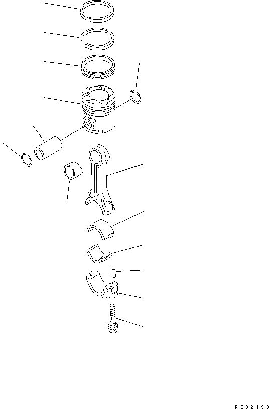 Схема запчастей Komatsu 6D125-1VV - ПОРШЕНЬ И ШАТУН БЛОК ЦИЛИНДРОВ
