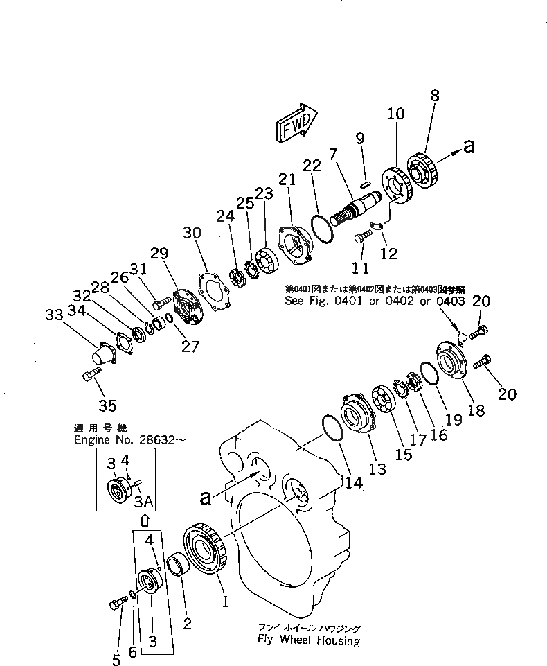 Схема запчастей Komatsu 6D125-1YY - МЕХ-М ОТБОРА МОЩНОСТИ (/) БЛОК ЦИЛИНДРОВ