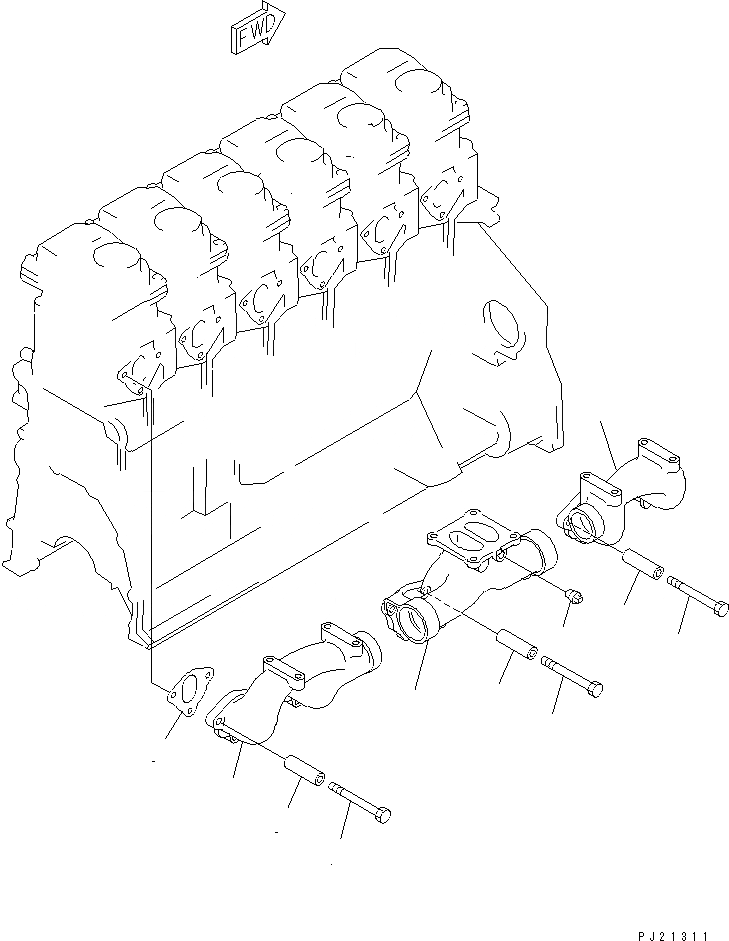Схема запчастей Komatsu 6D125-1Z - ВЫПУСКНОЙ КОЛЛЕКТОР ГОЛОВКА ЦИЛИНДРОВ