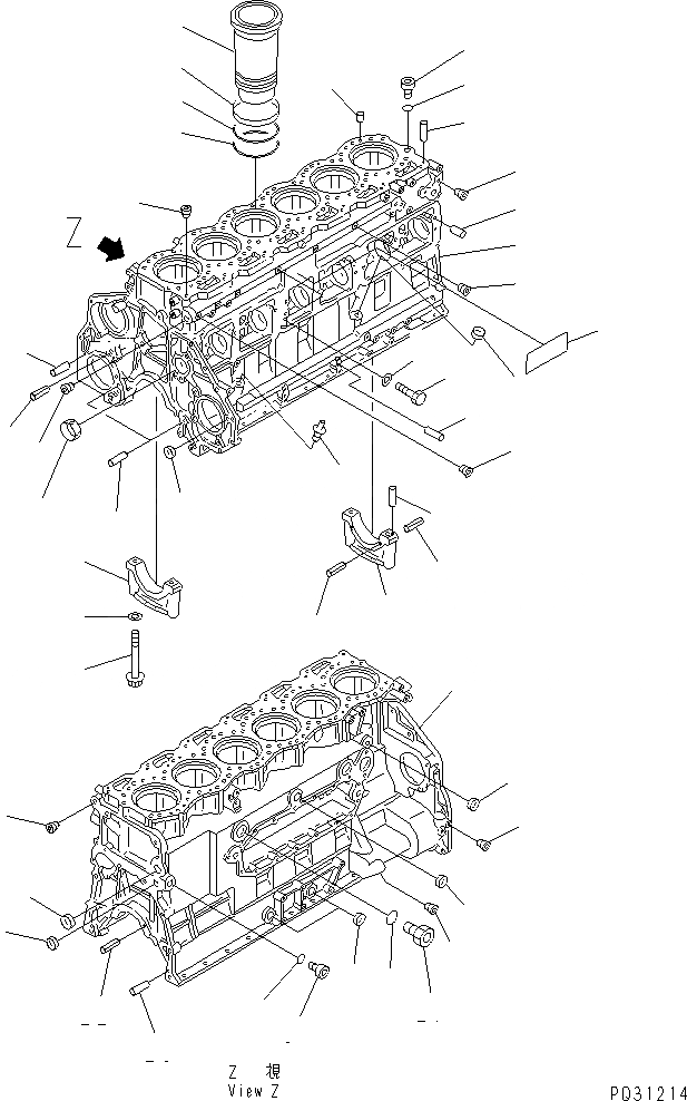 Схема запчастей Komatsu 6D125-1AB - БЛОК ЦИЛИНДРОВ(№-) БЛОК ЦИЛИНДРОВ