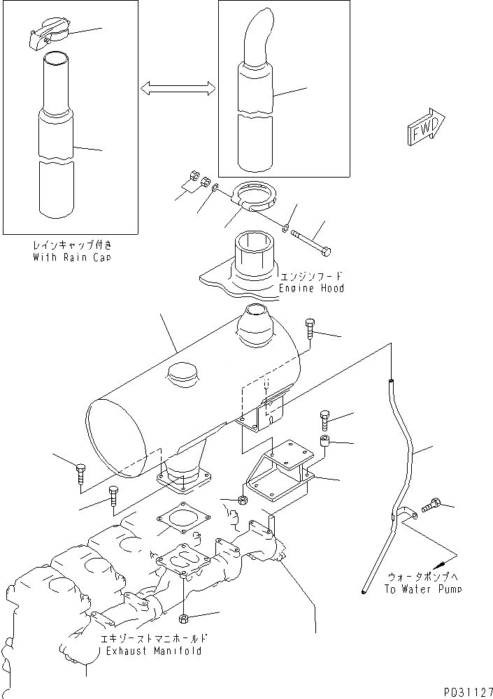 Схема запчастей Komatsu 6D125-1Y - ГЛУШИТЕЛЬ И КРЕПЛЕНИЕ ГОЛОВКА ЦИЛИНДРОВ