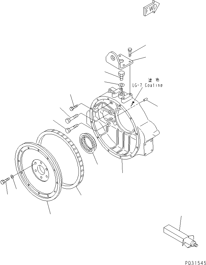 Схема запчастей Komatsu 6D125-1Y - МАХОВИК И КАРТЕР МАХОВИКА БЛОК ЦИЛИНДРОВ