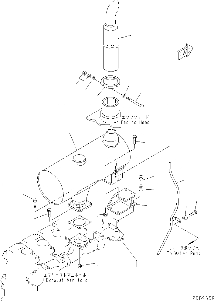 Схема запчастей Komatsu 6D125-1AB-N - ГЛУШИТЕЛЬ ДВИГАТЕЛЬ