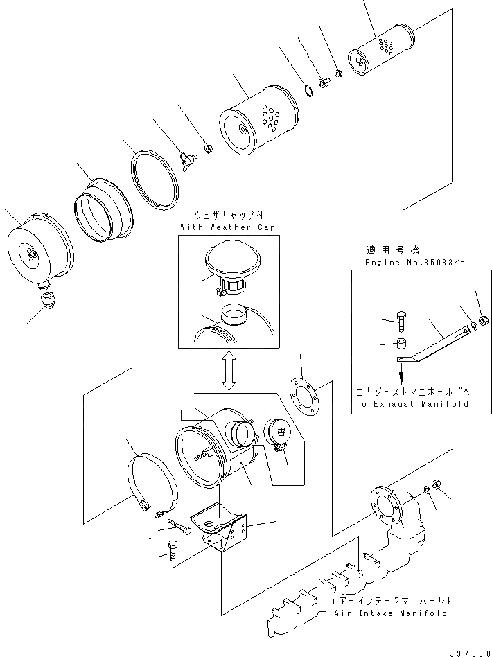 Схема запчастей Komatsu 6D125-1XX-B - ВОЗДУХООЧИСТИТЕЛЬ И КРЕПЛЕНИЕ ГОЛОВКА ЦИЛИНДРОВ