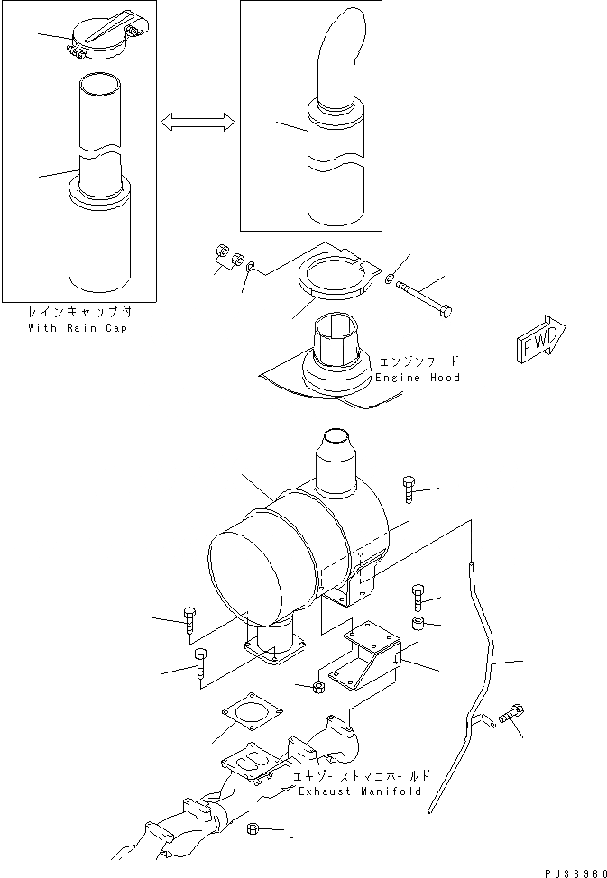 Схема запчастей Komatsu 6D125-1B-EL - ГЛУШИТЕЛЬ(№79-) ДВИГАТЕЛЬ