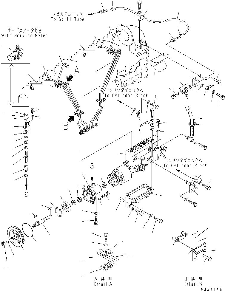Схема запчастей Komatsu 6D125-1DD-EW - ТОПЛ. НАСОС И ТРУБЫ(№9-9) ДВИГАТЕЛЬ