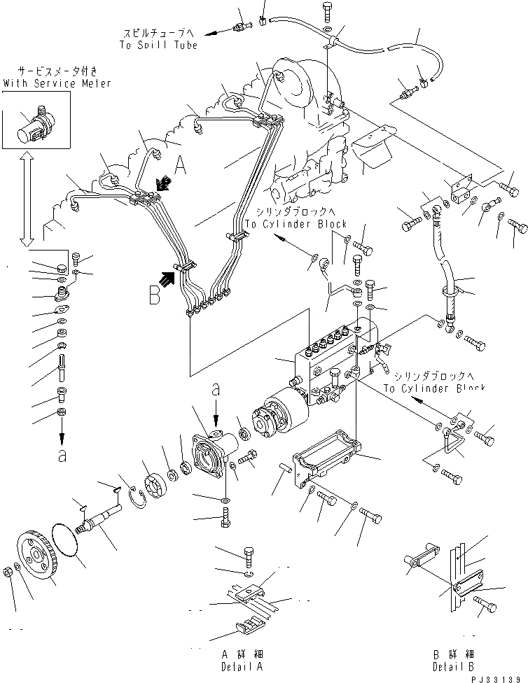 Схема запчастей Komatsu 6D125-1EE-EW - ТОПЛ. НАСОС И ТРУБЫ(№9-9) ДВИГАТЕЛЬ