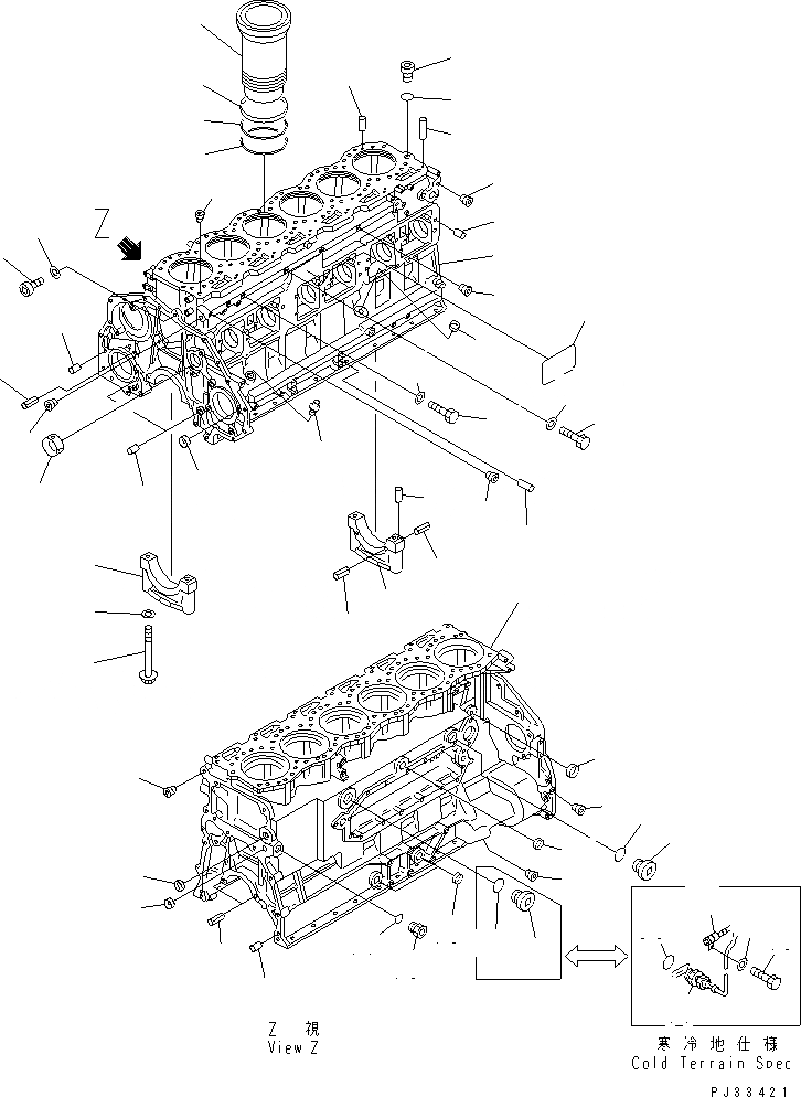 Схема запчастей Komatsu 6D125-1Z-EW - БЛОК ЦИЛИНДРОВ(№97-) ДВИГАТЕЛЬ