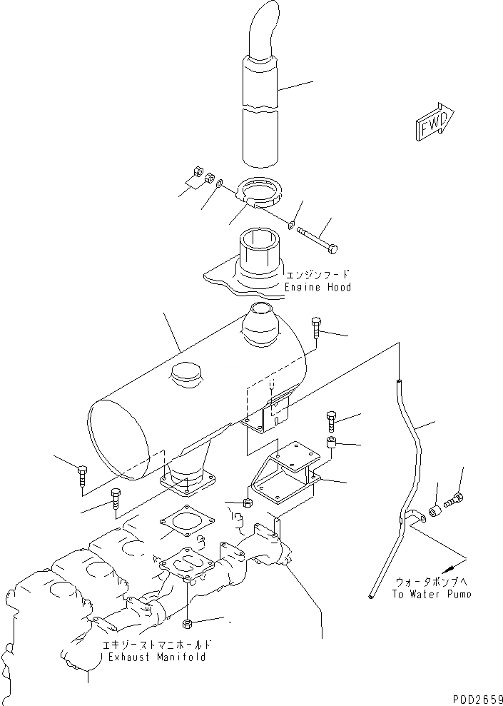 Схема запчастей Komatsu 6D125-1AB-EW - ГЛУШИТЕЛЬ(№799-) ДВИГАТЕЛЬ