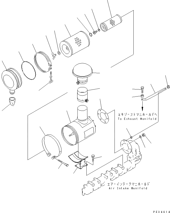 Схема запчастей Komatsu 6D125E-2E - ВОЗДУХООЧИСТИТЕЛЬ (С УДЛИННЕННОЙ ТРУБОЙ) (ДЛЯ TОБОД КОЛЕСАMING DOZER)(№-89) ДВИГАТЕЛЬ
