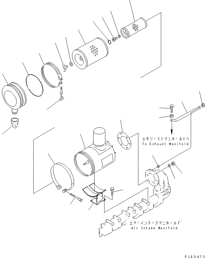 Схема запчастей Komatsu 6D125E-2E - ВОЗДУХООЧИСТИТЕЛЬ (БЕЗ КРЫШКА)(№8-) ДВИГАТЕЛЬ
