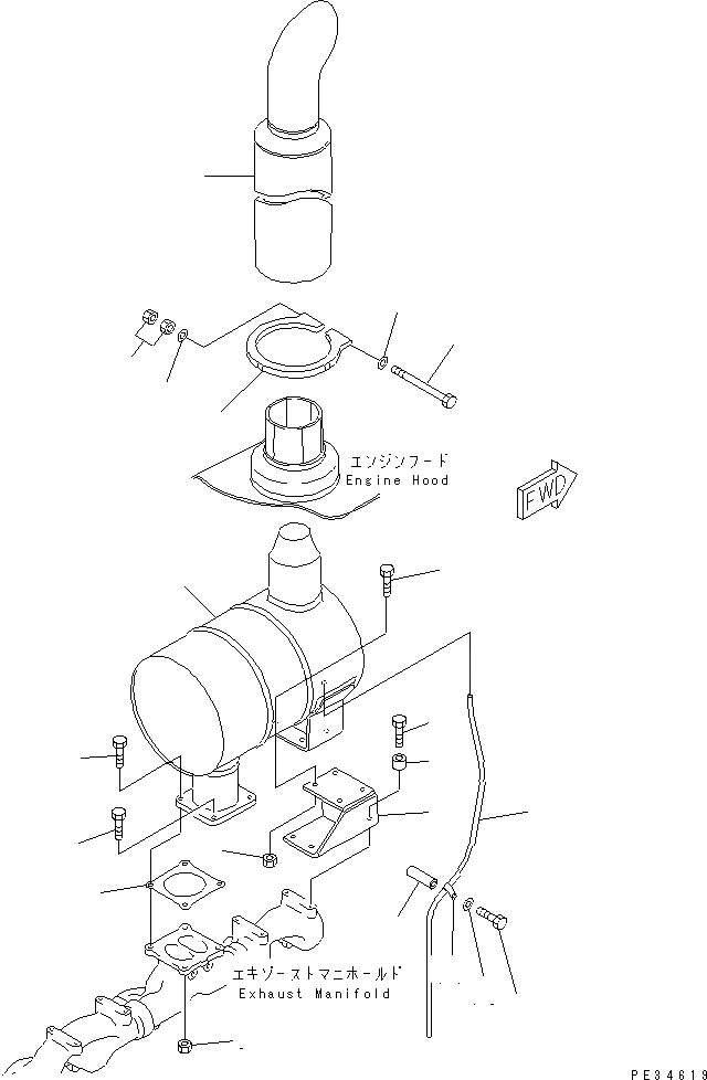 Схема запчастей Komatsu 6D125E-2G-5 - ГЛУШИТЕЛЬ (BLACK ВЫХЛОПНАЯ ТРУБА¤ MM)(№-87) ДВИГАТЕЛЬ