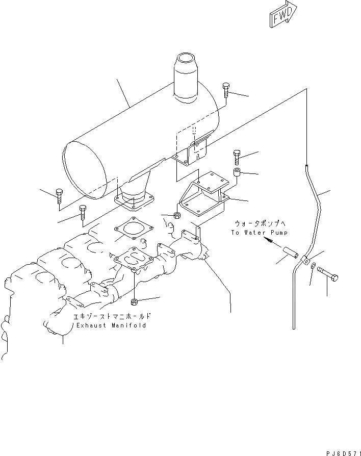 Схема запчастей Komatsu 6D125E-2J-5 - ГЛУШИТЕЛЬ(№887-) ДВИГАТЕЛЬ