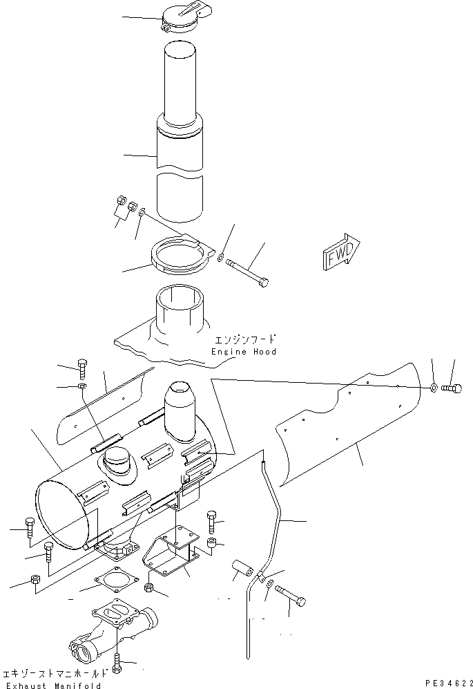 Схема запчастей Komatsu 6D125E-2H-5 - ГЛУШИТЕЛЬ (SILVER ВЫХЛОПНАЯ ТРУБА¤ MM) (С КРЫШКОЙ) (С RAIN КРЫШКА)(№-87) ДВИГАТЕЛЬ