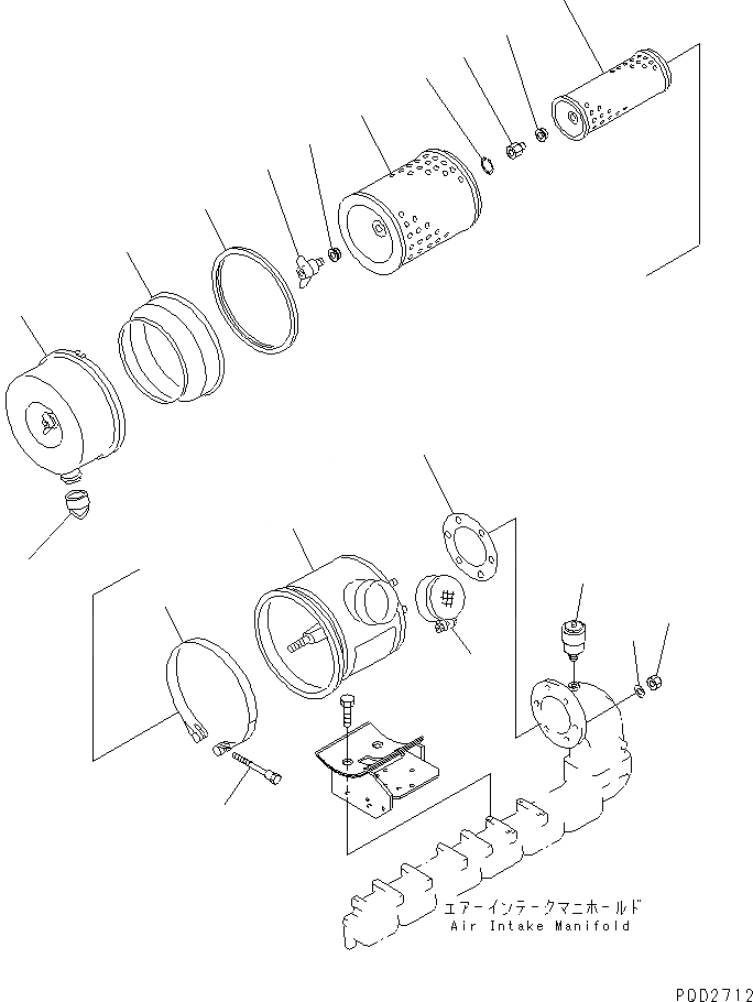 Схема запчастей Komatsu 6D125E-2J-S5 - ВОЗДУХООЧИСТИТЕЛЬ (ДВОЙНОЙ ЭЛЕМЕНТ ТИП)(№8-) ДВИГАТЕЛЬ