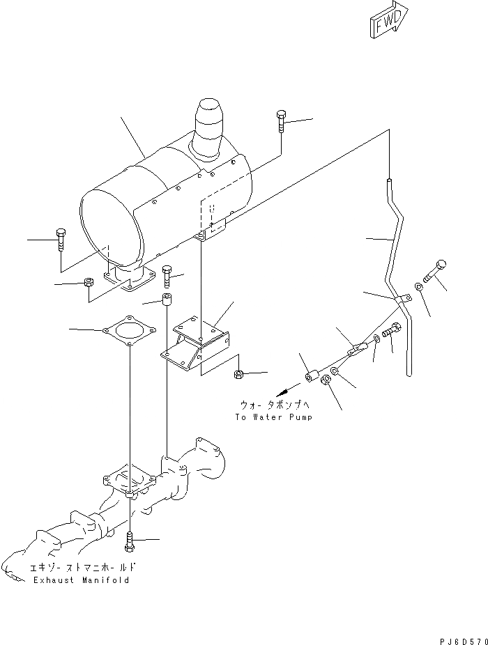 Схема запчастей Komatsu 6D125E-2A-45 - ГЛУШИТЕЛЬ(№889-) ДВИГАТЕЛЬ