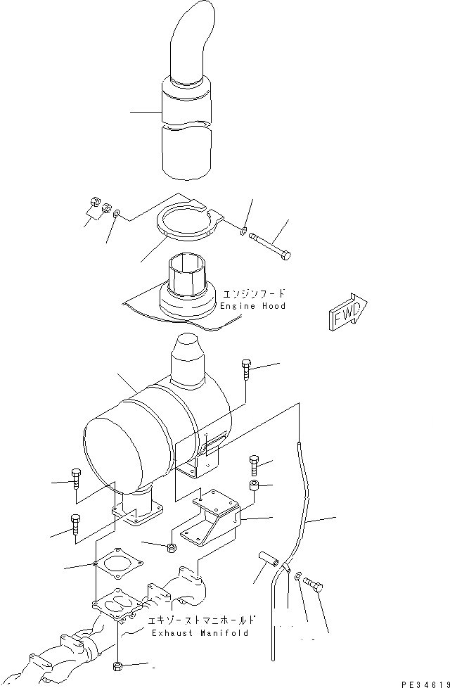 Схема запчастей Komatsu 6D125E-2F-5 - ГЛУШИТЕЛЬ (BLACK ВЫХЛОПНАЯ ТРУБА¤ MM)(№-87) ДВИГАТЕЛЬ
