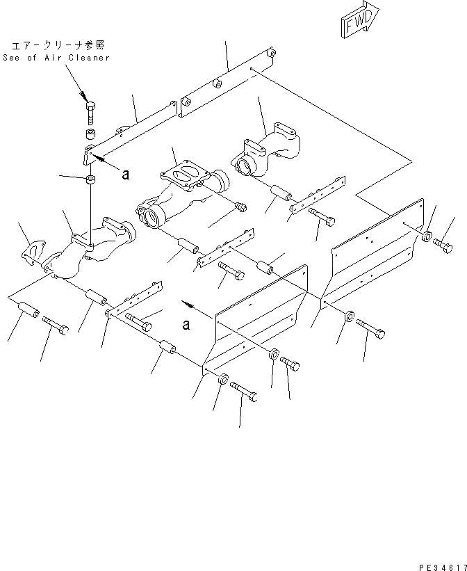 Схема запчастей Komatsu 6D125E-2A-5 - ВЫПУСКНОЙ КОЛЛЕКТОР (С КРЫШКОЙ)(№779-79) ДВИГАТЕЛЬ