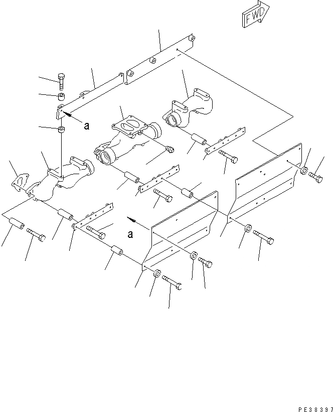 Схема запчастей Komatsu 6D125E-2A-5 - ВЫПУСКНОЙ КОЛЛЕКТОР (С КРЫШКОЙ) (ДЛЯ ЯПОН.)(№79-) ДВИГАТЕЛЬ