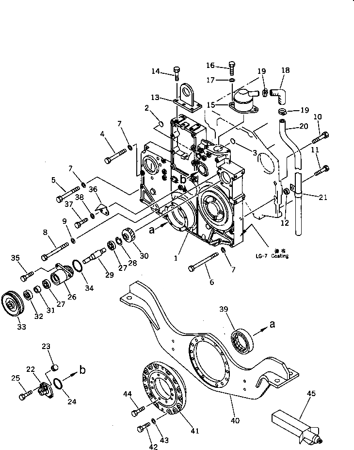 Схема запчастей Komatsu 6D140-1A - ПЕРЕДН. КРЫШКАAND ПЕРЕДН. СУППОРТ(№-8) БЛОК ЦИЛИНДРОВ