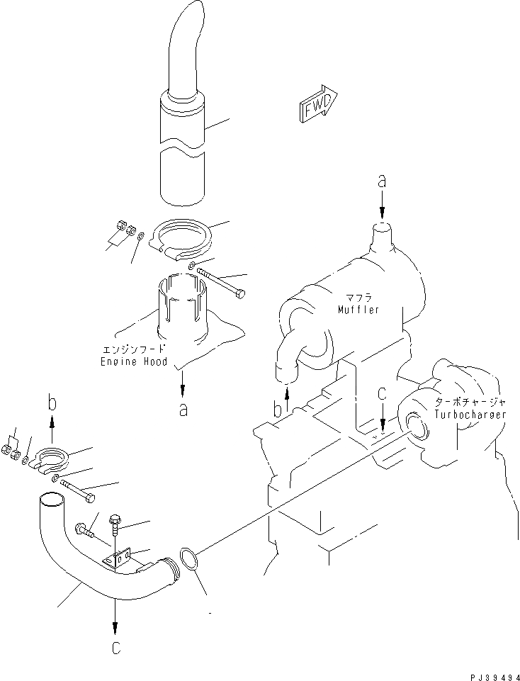 Схема запчастей Komatsu 6D95L-1AD - СИСТЕМА ТРУБ ГЛУШИТЕЛЯ (СПЕЦ-Я ДЛЯ БОЛЬШИХ ВЫСОТ.) ДВИГАТЕЛЬ