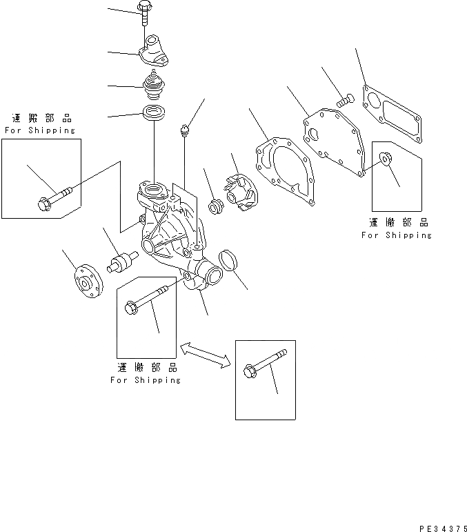 Схема запчастей Komatsu 6D95L-1AF-12 - ВОДЯНАЯ ПОМПА(№7-) ДВИГАТЕЛЬ