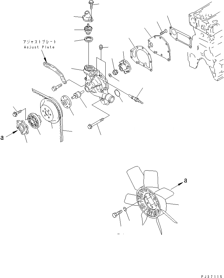 Схема запчастей Komatsu 6D95L-1VV - ВОДЯНАЯ ПОМПА И ВЕНТИЛЯТОР ОХЛАЖДЕНИЯ(№98-) СИСТЕМА ОХЛАЖДЕНИЯ