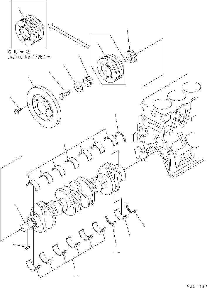Схема запчастей Komatsu 6D95L-1L-WR - КОЛЕНВАЛ (НЕ ЗАКАЛЕНН. ШКИВ ТИП) БЛОК ЦИЛИНДРОВ