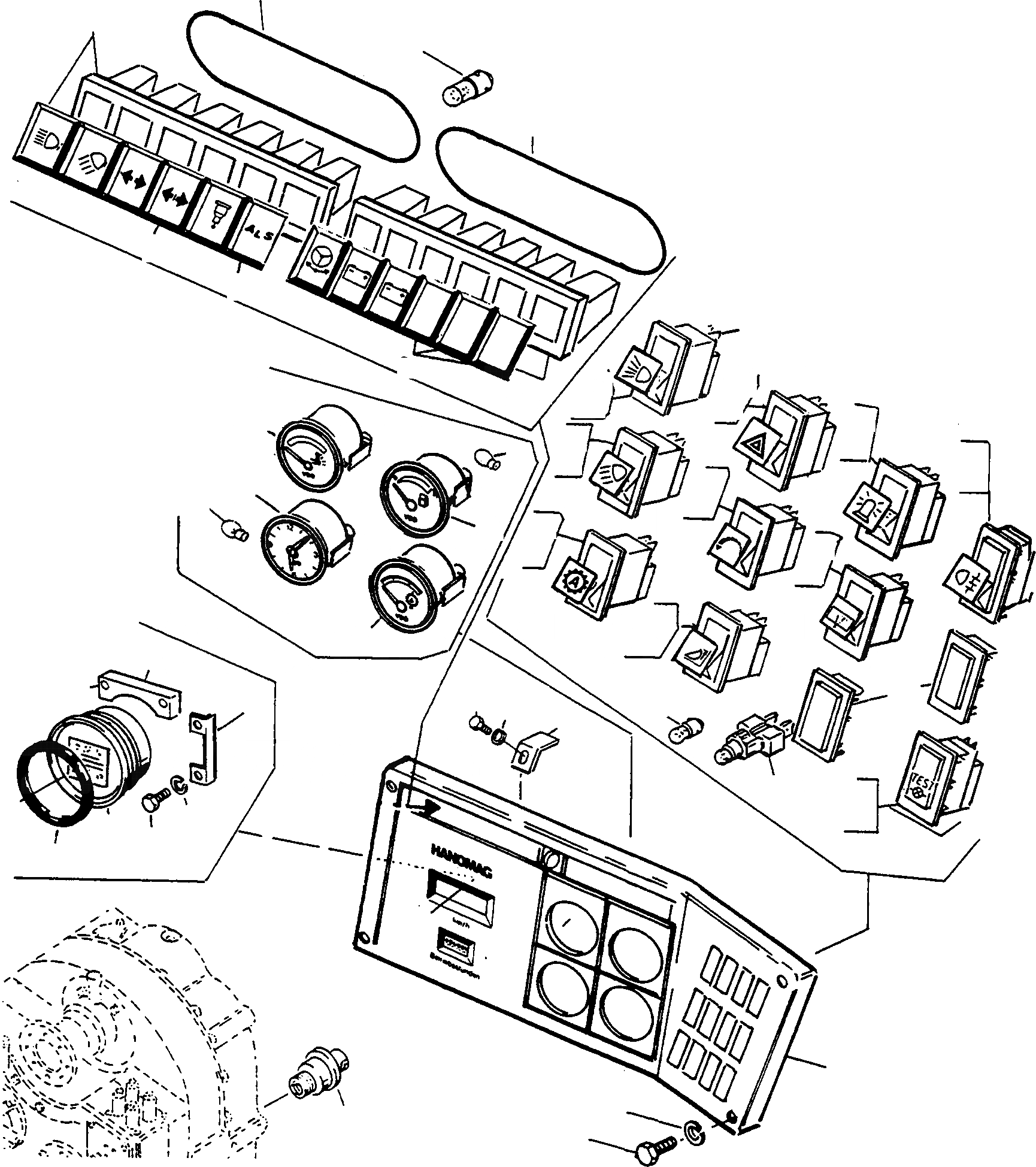 Схема запчастей Komatsu 70E - ПАНЕЛЬ ПРИБОРОВ И INSTRUMENTS ДВИГАТЕЛЬ, АКСЕССУАРЫ И ЭЛЕКТРИЧ. СИСТЕМА