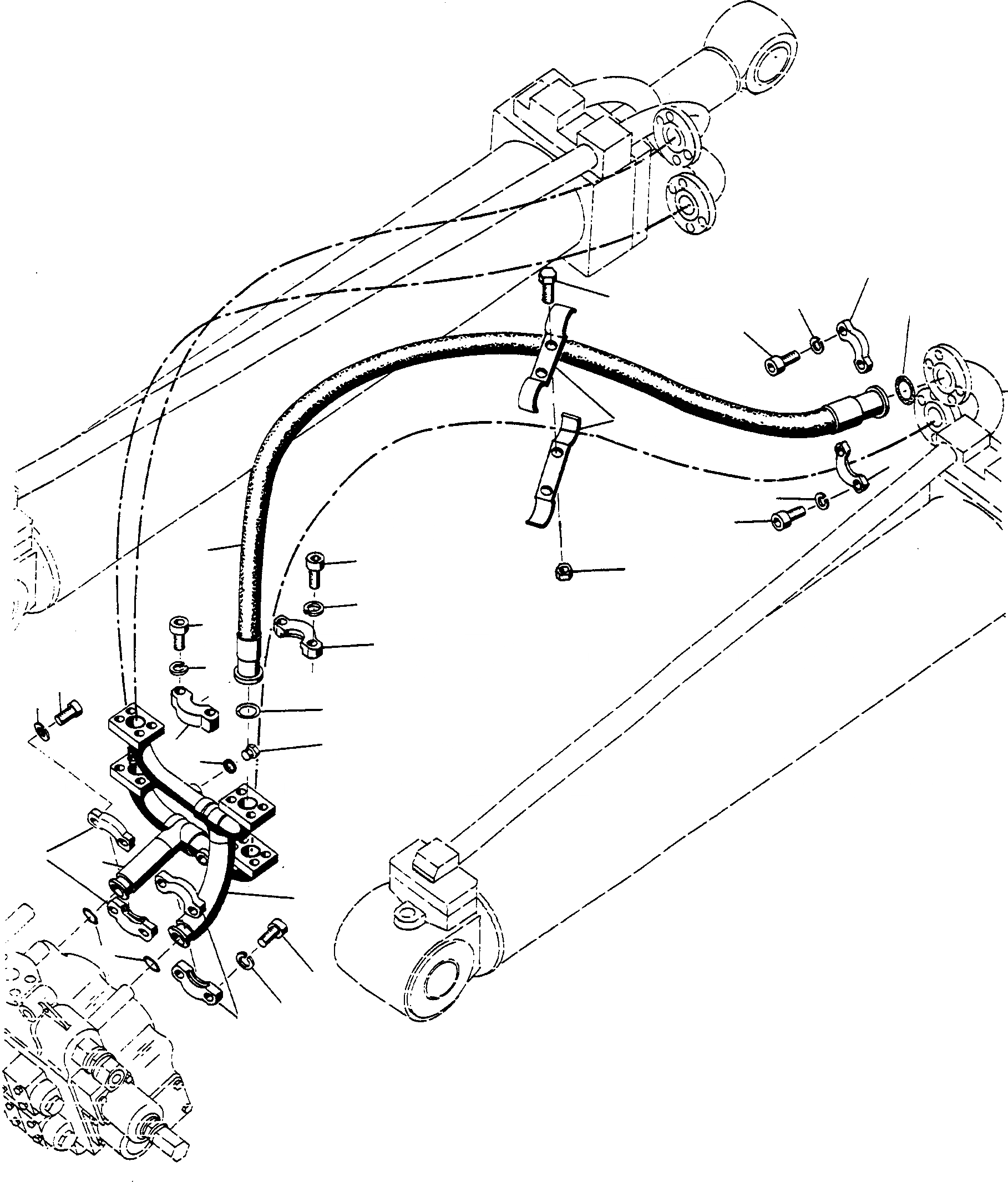 Схема запчастей Komatsu 77C - ЦИЛИНДР КОВША И ТРУБЫS ГИДРАВЛИКА